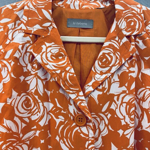 Liz Claiborne Jacket Women's Size 1X Orange/White Rose Swirl Print Short Trench - Picture 2 of 13